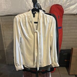 Express Cream Tie Front Blouse with Mandarin Collar